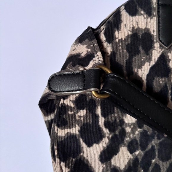 Animal Printed Textured Corduroy Oversized Half Moon Rounded Satchel Crossbody - Picture 4 of 13